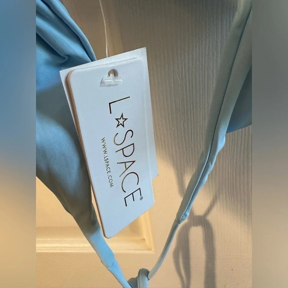 NWT L SPACE Kristen Top Sky Blue MEDIUM Racer Back String Wrap Bikini Swim Suit - Picture 6 of 10